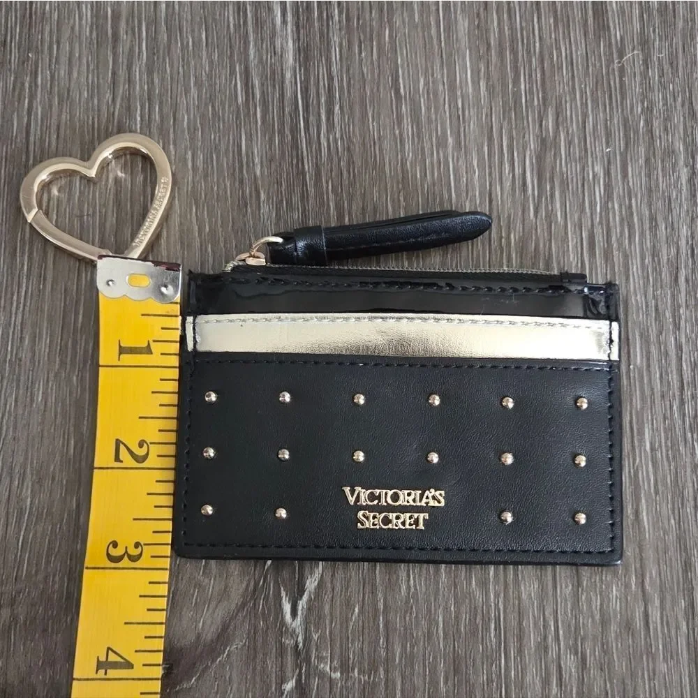 Victoria's Secret Black and Gold Studded Card Holder with a Heart Keychain